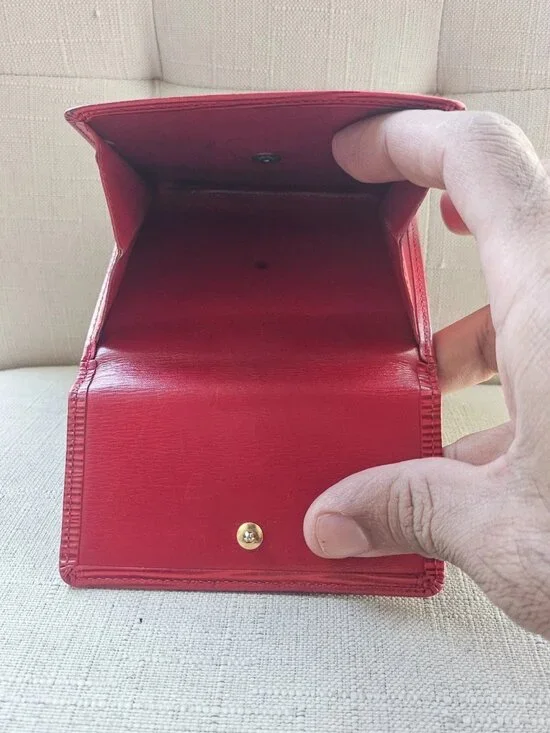 Vintage Louis Vuitton Wallet Card Holder Red Leather Tri Fold Purse Made France - Picture 11 of 12